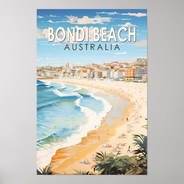 Playa Bondi Beach Australia Arte de Viaje Vintage (Frente)