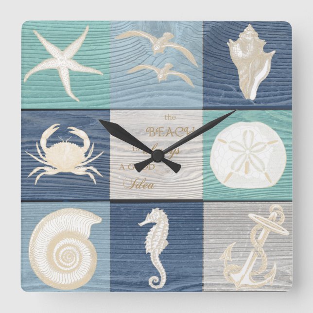 Playa Buena Idea Azul Aqua Antiguo Reloj Marítimo  (Anverso)