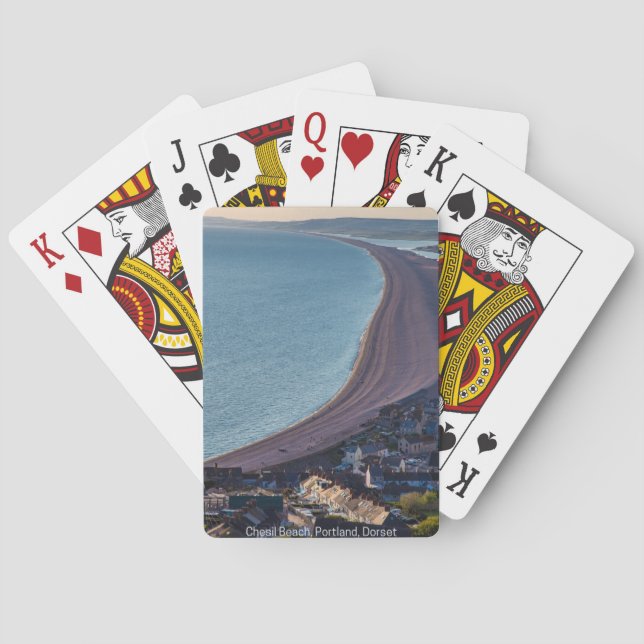 Playa Chesil, Portland, Dorset, jugando cartas (Reverso)