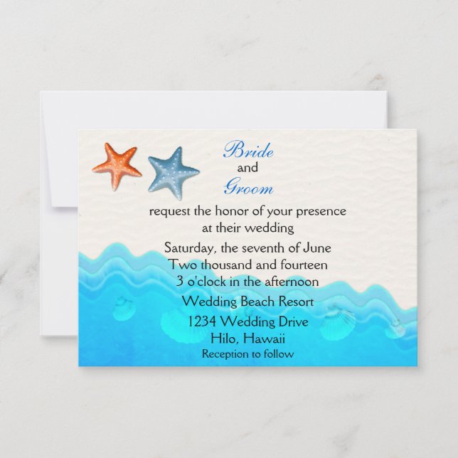 Playa Con Invitación A La Boda Starfish (Anverso)