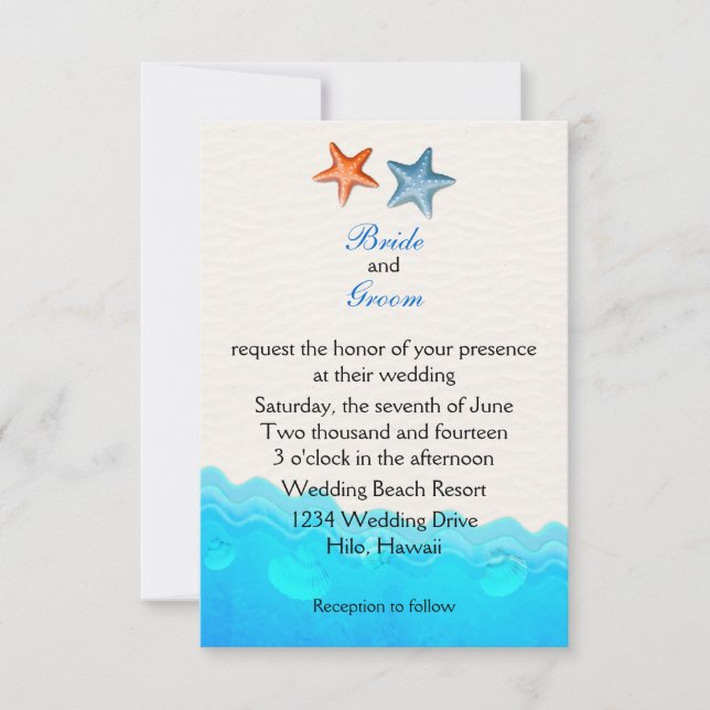 Playa Con Invitación A La Boda Starfish (Anverso)