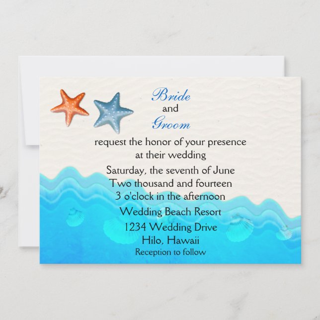 Playa Con Invitación A La Boda Starfish (Anverso)
