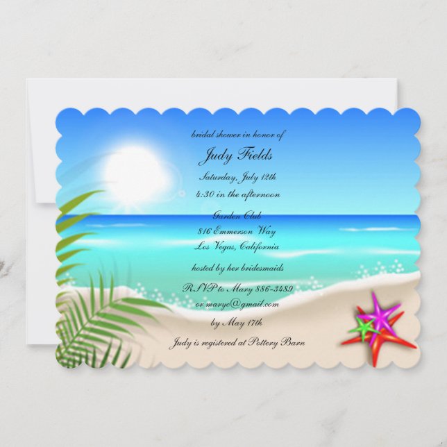 Playa Con Invitación A La Ducha Bridal De Starfish (Anverso)