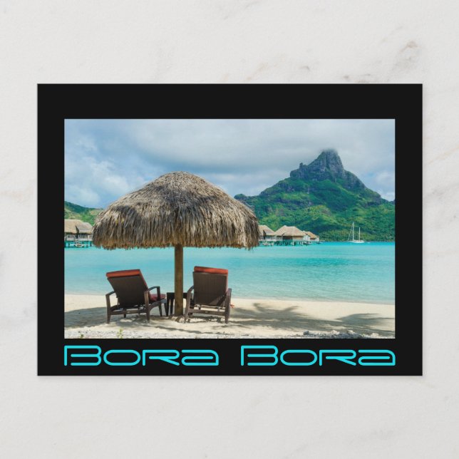 Playa con postal de frontera negra de Bora Bora (Anverso)