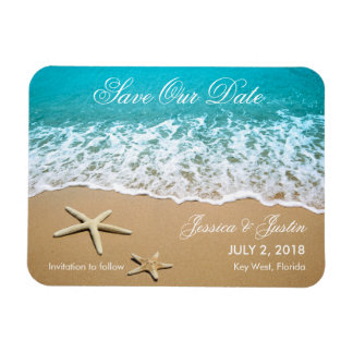 Playa con Starfish Salvar el imán de la fecha
