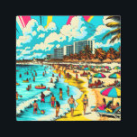 Playa con un libro de historietas pop de arte<br><div class="desc">Arte de verano estilo libro de historietas de arte pop con vibraciones de época,  arte representa a gente que se divierte en la playa con hoteles y apartamentos en el fondo,  palmeras de bonito,  sombrillas de colores y un hermoso cielo nublado azul.</div>