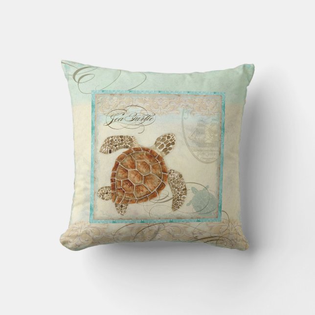 Playa costera de tortuga marina - Almohada de deco (Anverso)