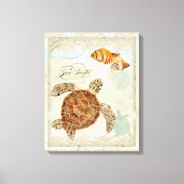 Playa costera de tortugas de mar verde - Arte acuá