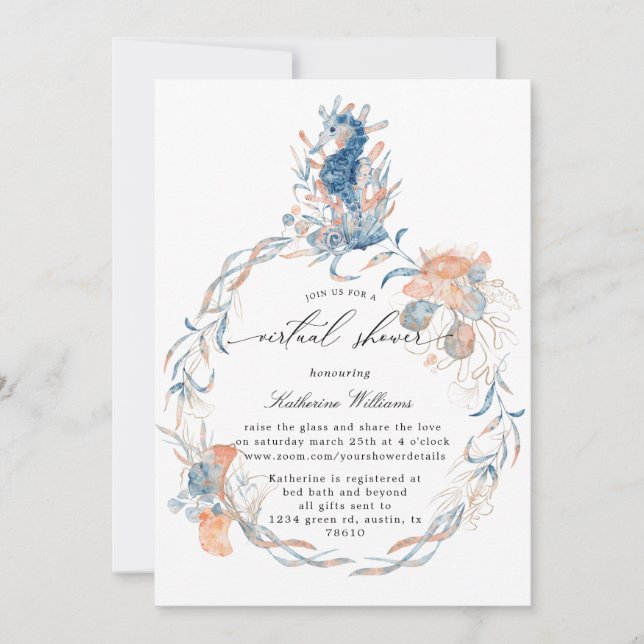 playa costera virtual baby Shower Invitación (Anverso)