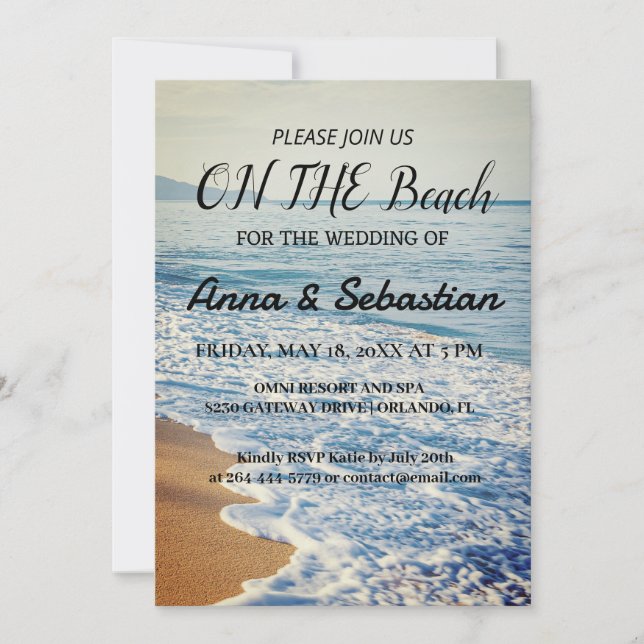 Playa De Acuarela En Invitación A La Boda (Anverso)