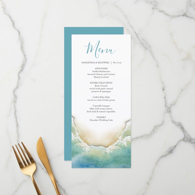Playa de boda Menus Watercolor (Anverso/Reverso In Situ)