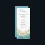 Playa de boda Menus Watercolor<br><div class="desc">Los menús de bodas de la playa presentan una línea acuática en tonos azul turquesa. Utilice los campos de plantilla para agregar sus opciones de cena. Una encantadora elección costera para bodas de destino junto al mar,  una cena de ensayo,  la recepción o una fiesta de compromiso.</div>