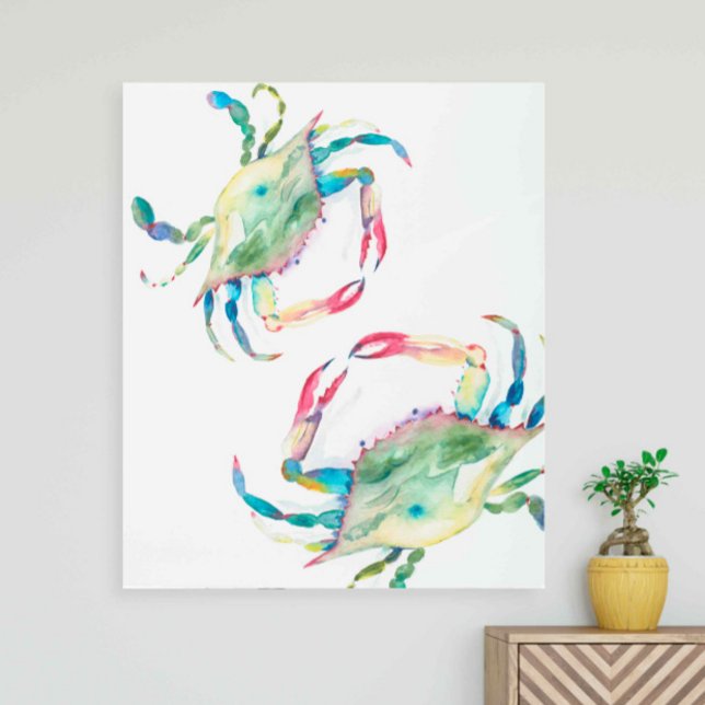 Playa de cangrejo azul Bella arte mural Metalizado (Metal wall art watercolor blue crab beach decor art by Victoria Grigaliunas of Do Tell A Belle)