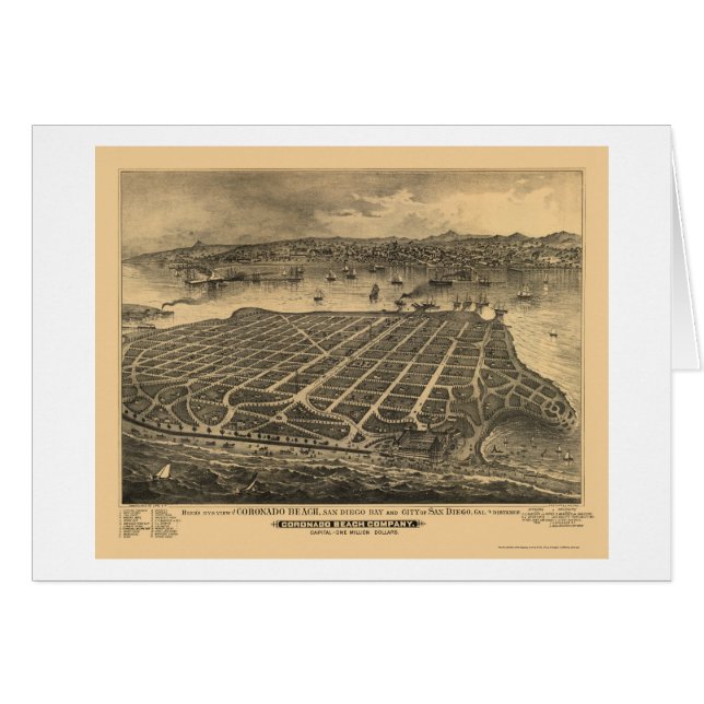 Playa de Coronado, mapa panorámico de CA - 1880s (Anverso (Horizontal))