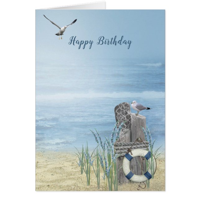 Playa de cumpleaños con gaviotas (Frente)