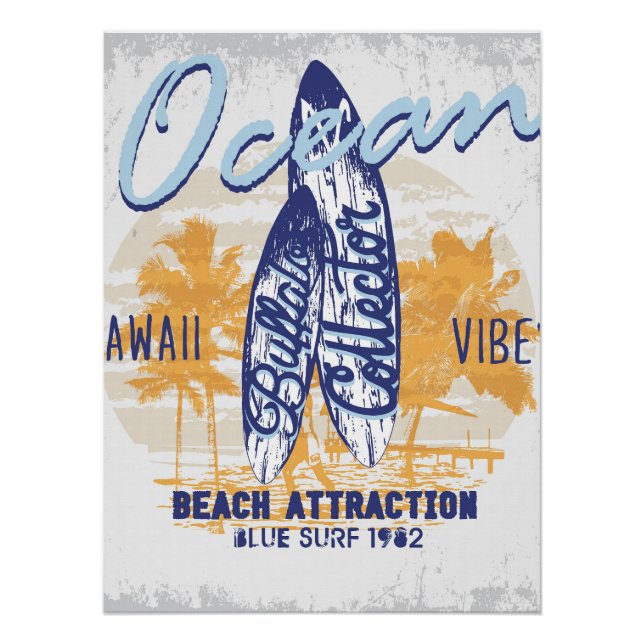 Playa de diseño de tablas de surf retro (Anverso)