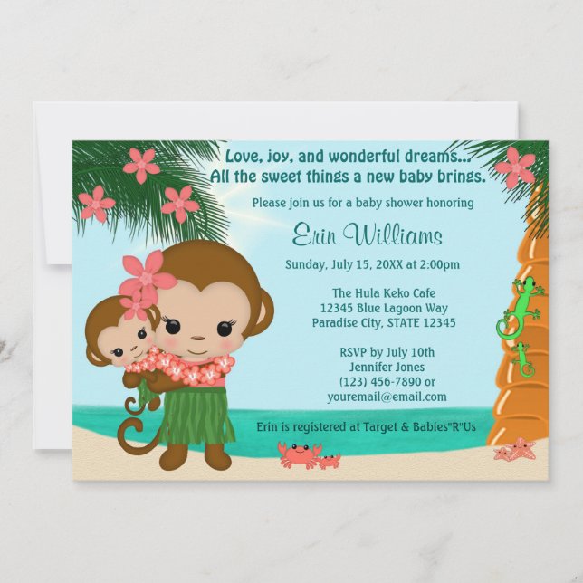 Playa de invitación Baby Shower de Hawaiian Hula M (Anverso)