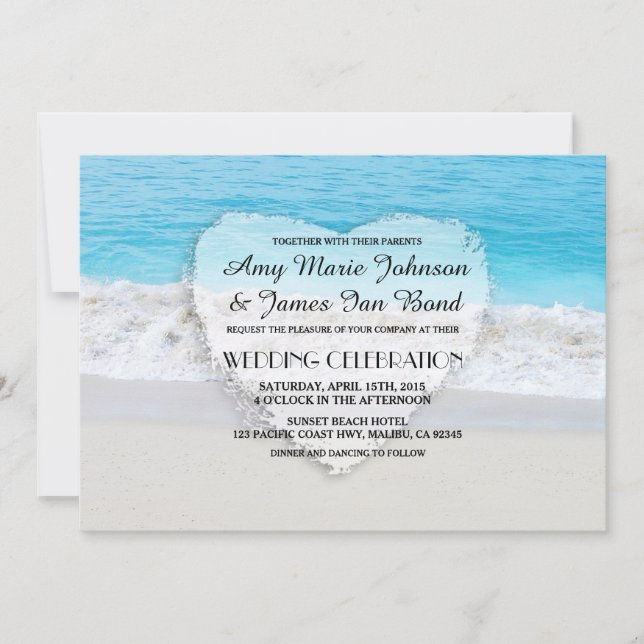 Playa de invitaciones para bodas en la playa de ar (Anverso)