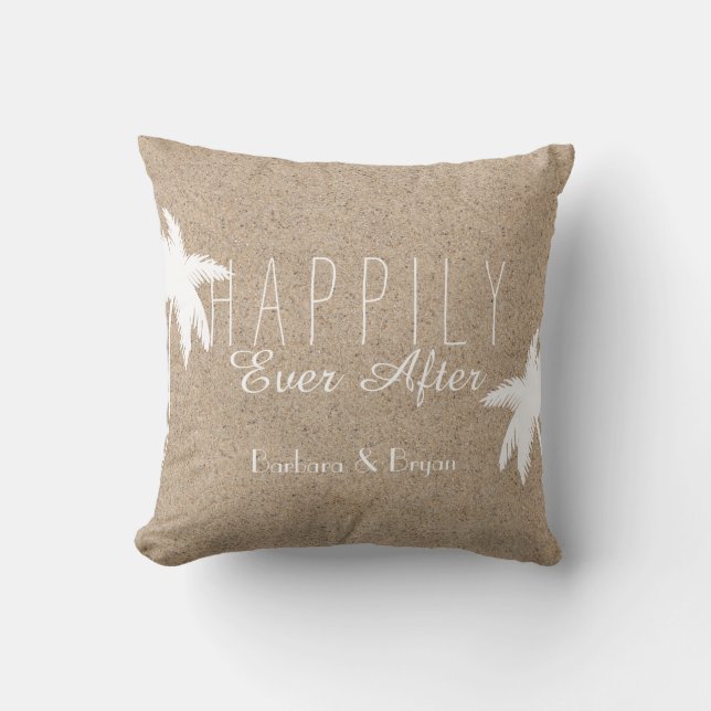 Playa de la palmera "feliz nunca después" de Cojín (Anverso)