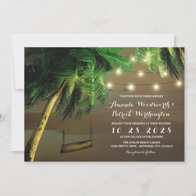 Playa de Palm Tree tallada ilumina invitaciones de (Anverso)