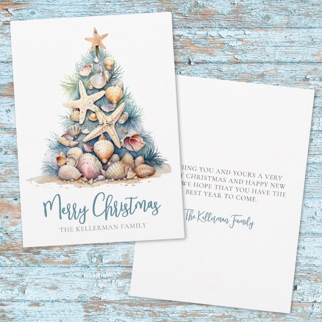 Playa del Árbol de Navidad Alegre (Merry Christmas Tree Beach Holiday Card)
