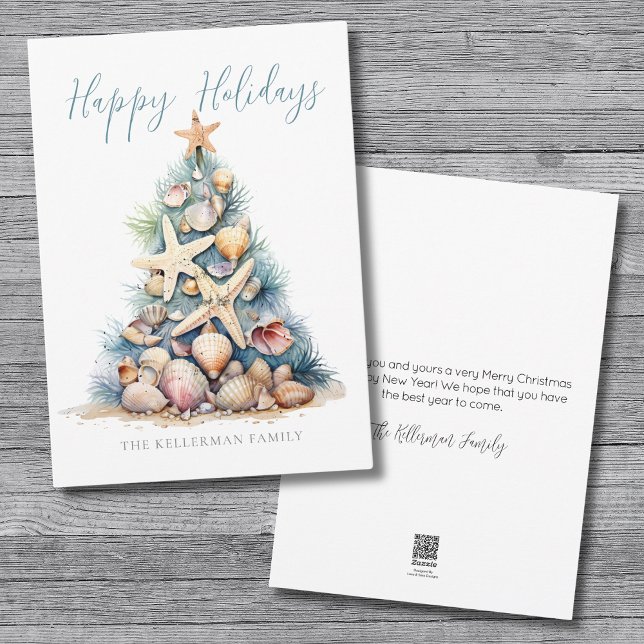 Playa del Árbol de Navidad Felices Fiestas (Christmas Tree Beach Happy Holidays Holiday Card)