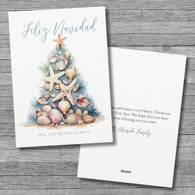 Playa del Árbol de Navidad Feliz Navidad (Christmas Tree Beach Feliz Navidad Holiday Card)