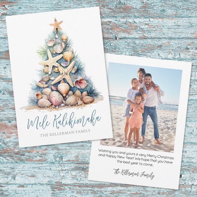Playa del árbol de Navidad Mele Kalikimaka (Christmas Tree Beach Mele Kalikimaka Holiday Card)