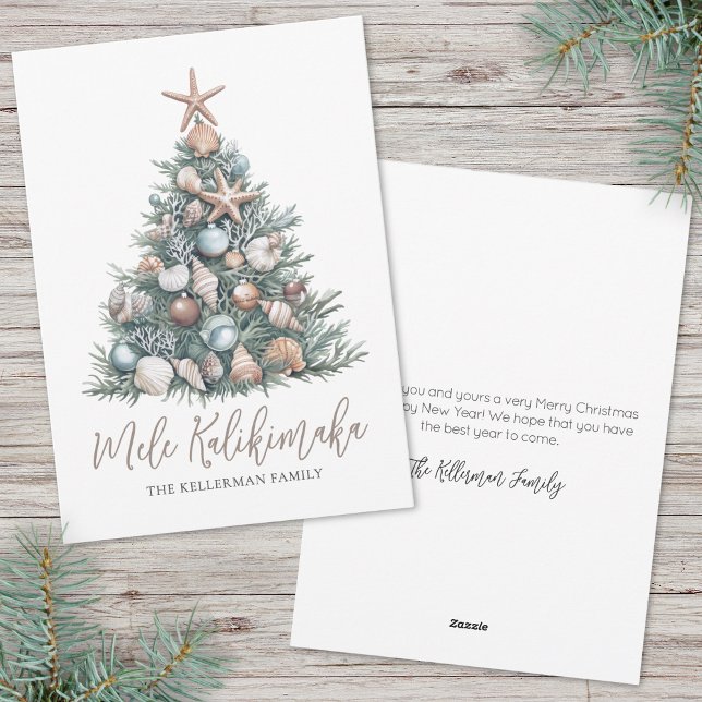 Playa del árbol de Navidad Mele Kalikimaka (Christmas Tree Beach Mele Kalikimaka Holiday Card )