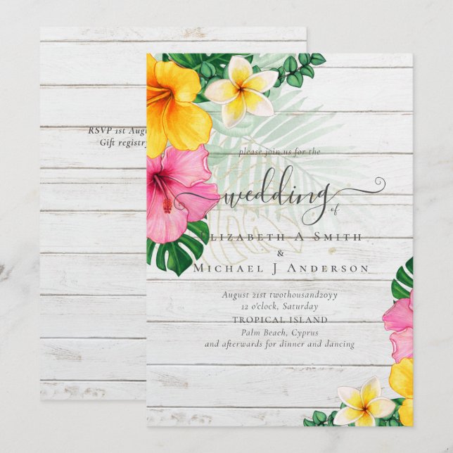 Playa del Paraíso Tropical Boda Florales vibrantes (Anverso / Reverso)