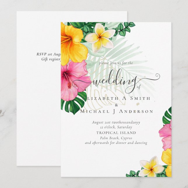Playa del Paraíso Tropical Boda Florales vibrantes (Anverso / Reverso)