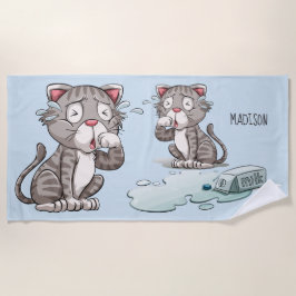 Playa Funny Crying Cats nombre personalizado y toalla de