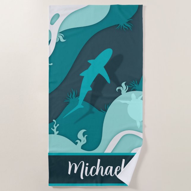 Playa ¡Guay! 🏖️ Toalla personalizada de Shark Beach - A (Anverso)