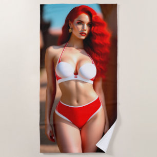 Playa Hermosa ilustración de chica pelirroja toalla de p