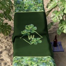 Hojas tropicales Toalla moderna Monograma Verde de
