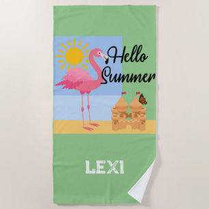 Playa Hola diseño de flamenco rosa de verano - toalla de