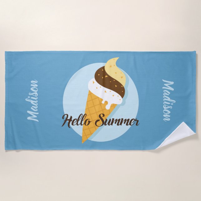 Playa Ice Cream Hola nombre personalizado y toalla de pl (Anverso)