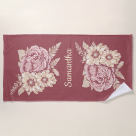 Playa Ilustracion de flores nombre personalizado toalla
