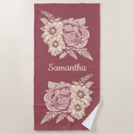 Playa Ilustracion de flores nombre personalizado toalla 