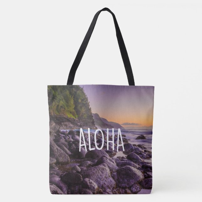 Playa Ke’e al amanecer, Kauai, Bolsa de playa hawa (Anverso)