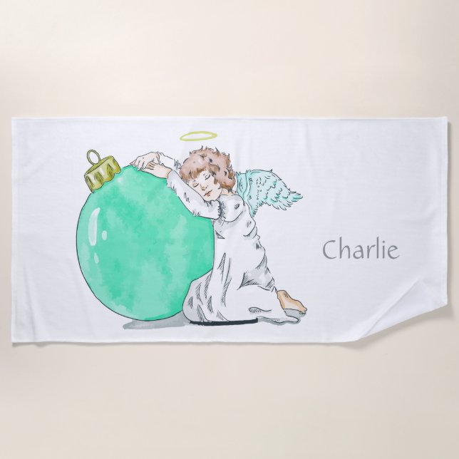Playa Navidades Ángel nombre personalizado toalla de pla (Anverso)