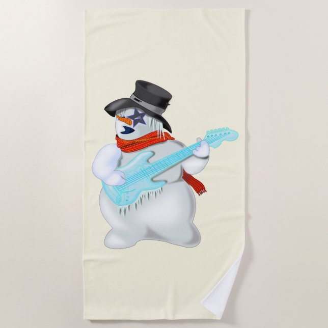 Playa Navidades Snowman Beach Toalla Jugador de Guitarra (Anverso)