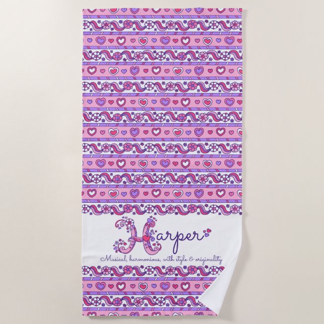 Playa Nombre de arpa que significa toalla rosa de corazó (Anverso)