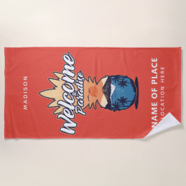Playa Piña personalizado de bienvenida texto y toalla de