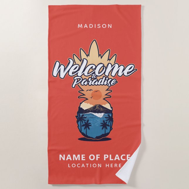 Playa Piña personalizado de bienvenida texto y toalla de (Anverso)