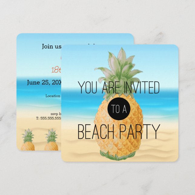 Playa Pineapple| Invitación de fiesta (Anverso / Reverso)