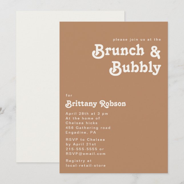 Playa Retro | Brunch marrón e invitación a burbuja (Anverso / Reverso)