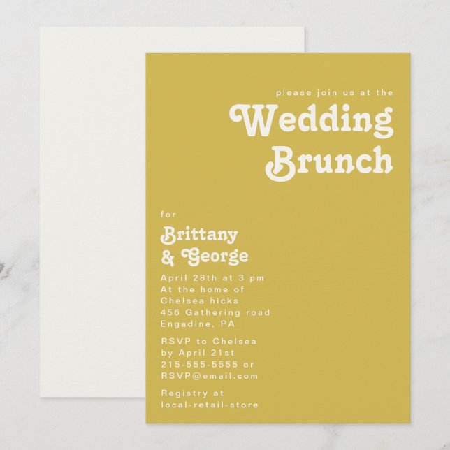 Playa Retro | Invitación a Brunch Boda de oro (Anverso / Reverso)