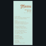 Playa Retro | Menú de cena Boda Aqua<br><div class="desc">Esta playa retro | el menú de boda acuático para la cena es perfecto para su boda de verano boho tropical, de color y vintage. Su original fuente bohemia de mediados de siglo le da a este diseño un minimalista y clásico ambiente hippie. Supongamos que está buscando un diseño que...</div>