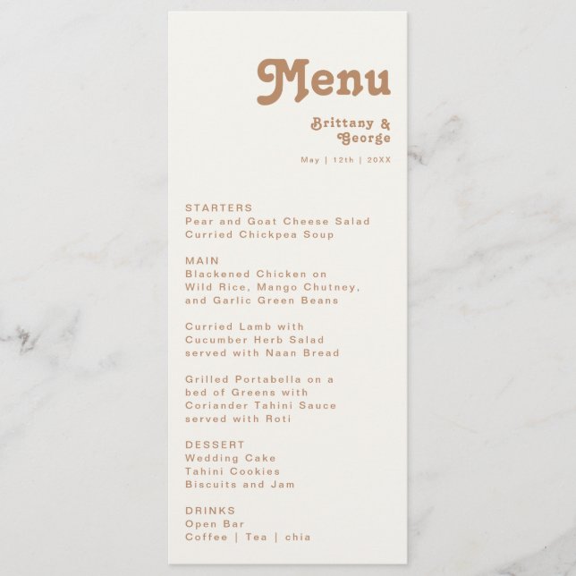 Playa Retro | Menú de cena Boda de marfil (Anverso)